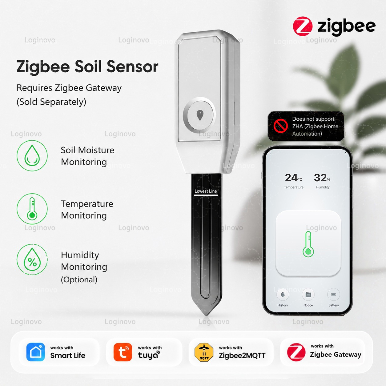 Smart Garden Home Assistant - Sensor de Solo Zigbee, Detector de